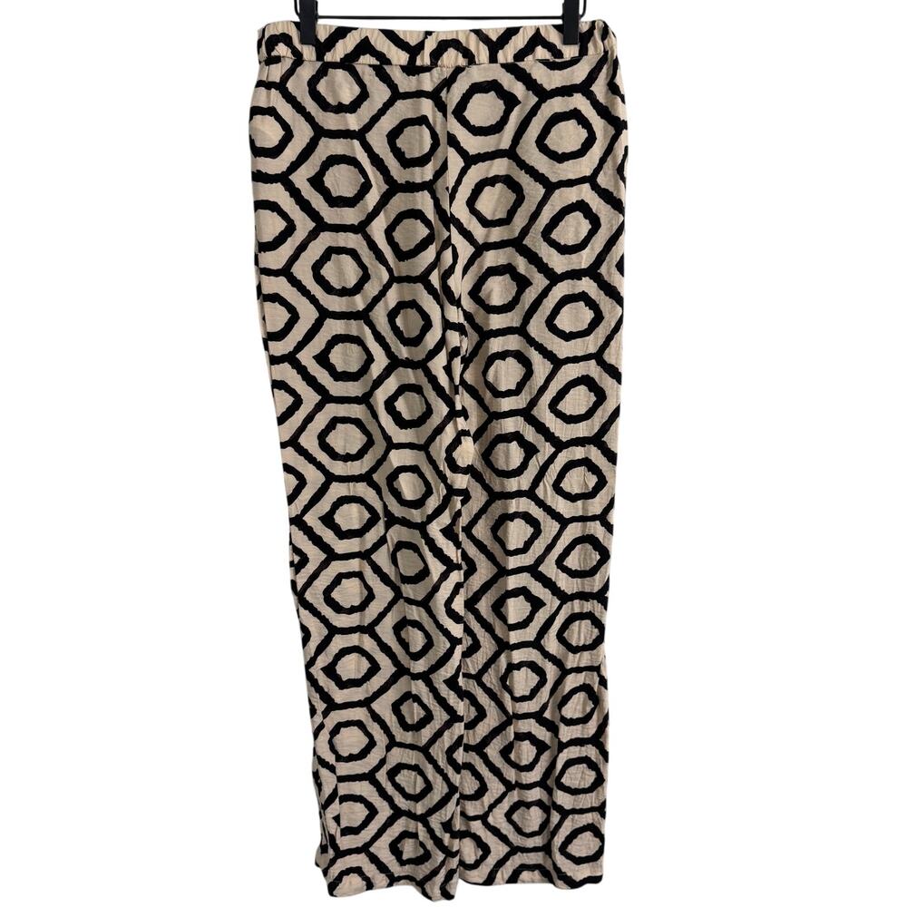Sincerely Jules High Waist Wide Leg Pants Cream & Black Abstract Geometric Large - Picture 6 of 8